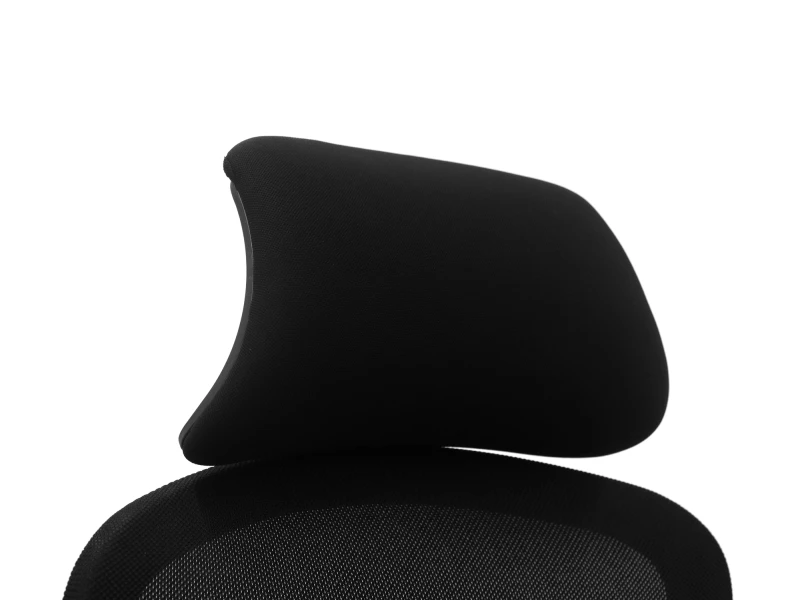 Fotel Ergonomiczny Biurowy ERGONAUT VOYAGER Czarny - zbliżenie z lewej strony na materiałowy zagłówek.