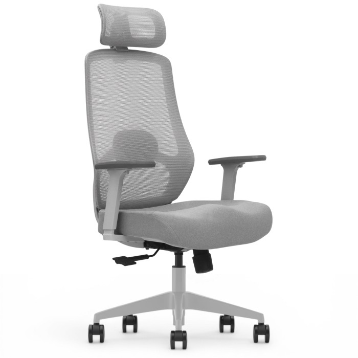 Fotel Ergonomiczny Biurowy ERGONAUT PULSE Szary - lewy półprofil na siatkowe oparcie i materiałowe siedzisko.