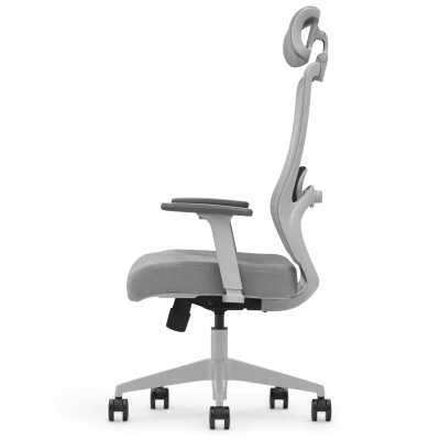 Fotel Ergonomiczny Biurowy ERGONAUT PULSE Szary - widok z prawego profilu na wygięcie stelaża i podstawę.