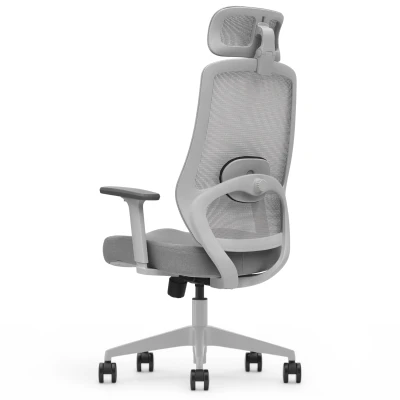 Fotel Ergonomiczny Biurowy ERGONAUT PULSE Szary - prawy półprofil z tyłu na stelaż i wsparcie lędźwiowe.