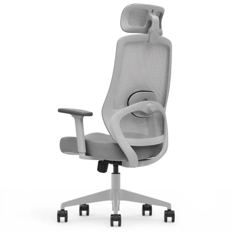 Fotel Ergonomiczny Biurowy ERGONAUT PULSE Szary - prawy półprofil z tyłu na stelaż i wsparcie lędźwiowe.