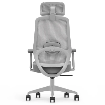 Fotel Ergonomiczny Biurowy ERGONAUT PULSE Szary - centralny widok z tyłu na jasnoszarą ramę nośną.