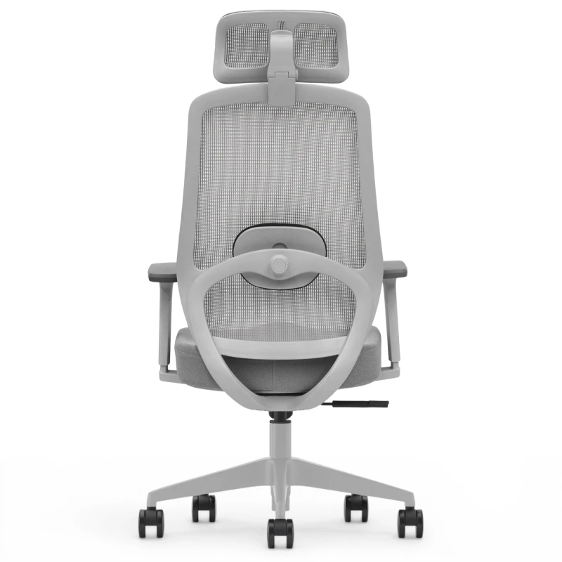 Fotel Ergonomiczny Biurowy ERGONAUT PULSE Szary - centralny widok z tyłu na jasnoszarą ramę nośną.