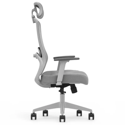 Fotel Ergonomiczny Biurowy ERGONAUT PULSE Szary - widok z lewego profilu na profil boczny i podłokietnik.