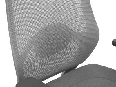 Fotel Ergonomiczny Biurowy ERGONAUT PULSE Szary - zbliżenie na siatkowe oparcie i panel lędźwiowy.