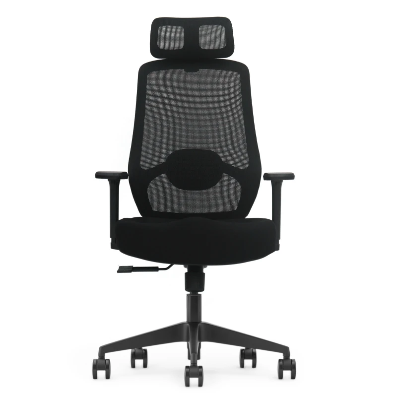 Fotel Ergonomiczny Biurowy ERGONAUT AERO Czarny - widok z przodu, centralne ujęcie na siedzisko i podłokietniki.