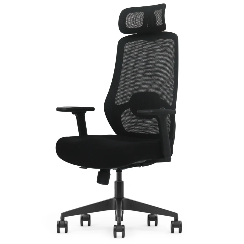 Fotel Ergonomiczny Biurowy ERGONAUT AERO Czarny - widok z prawego półprofilu, prezentacja siatkowego oparcia.