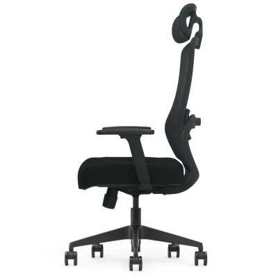 Fotel Ergonomiczny Biurowy ERGONAUT AERO Czarny - profil prawy, ukazujący wyprofilowanie oparcia i zagłówka.