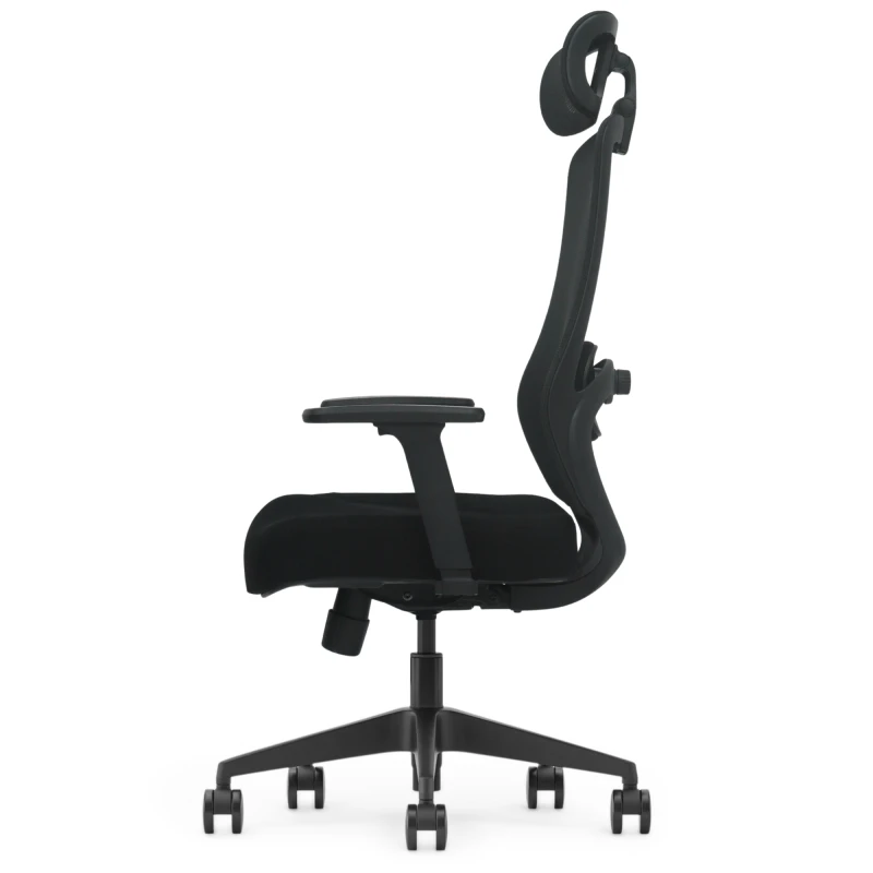 Fotel Ergonomiczny Biurowy ERGONAUT AERO Czarny - profil prawy, ukazujący wyprofilowanie oparcia i zagłówka.