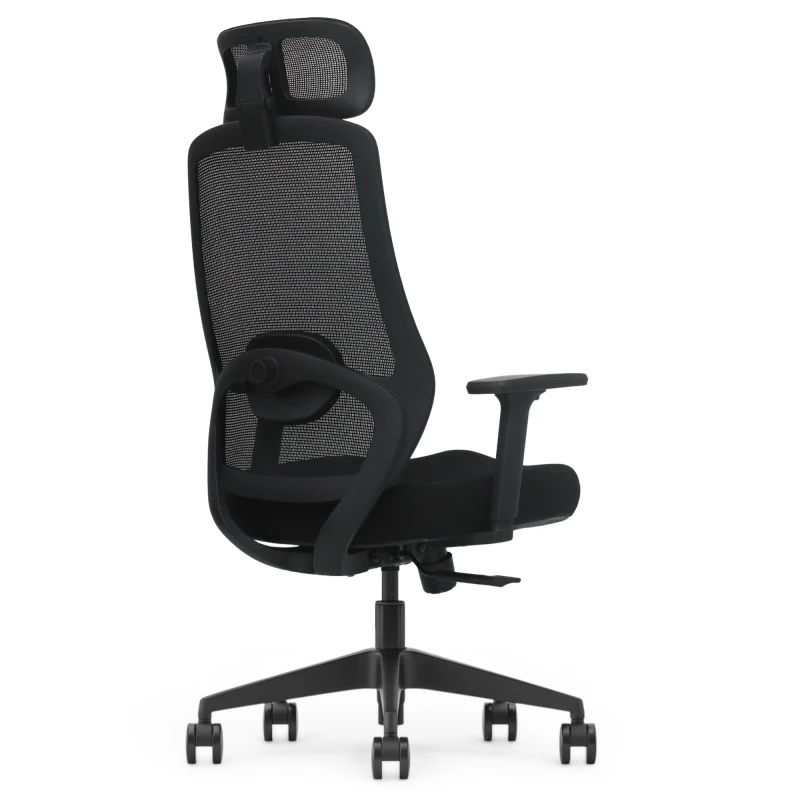 Fotel Ergonomiczny Biurowy ERGONAUT AERO Czarny - widok z lewego tylnego półprofilu na stelaż i podłokietniki.