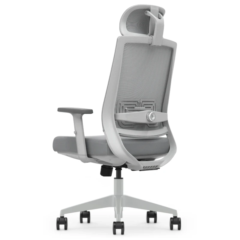 Fotel Ergonomiczny Biurowy ERGONAUT NEST Szary - widok z tyłu pod kątem na mechanizm lędźwiowy.