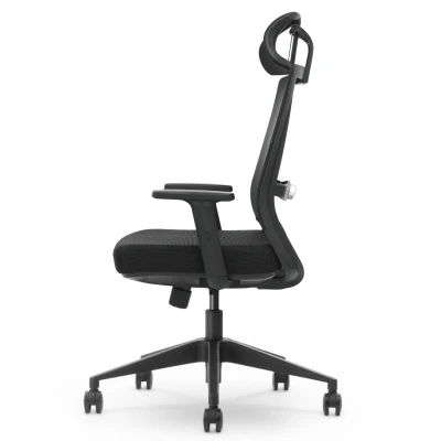 Fotel Ergonomiczny Biurowy ERGONAUT NEST Czarny - lewy profil boczny na wysokość siedziska i podłokietnik.