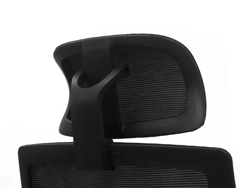 Fotel Ergonomiczny Biurowy ERGONAUT NEST Czarny - zbliżenie na tył zagłówka z siatki i mocowanie.