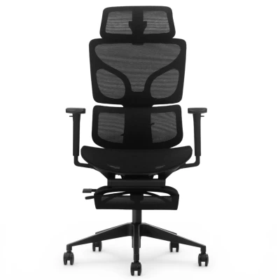 Fotel Ergonomiczny Biurowy ERGONAUT BIONIC AIR FR Czarny - widok centralnie z przodu na symetryczną konstrukcję z siatki.