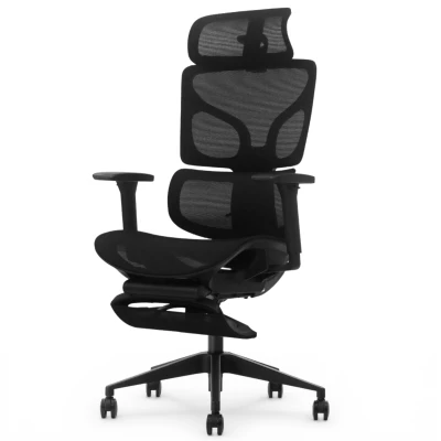 Fotel Ergonomiczny Biurowy ERGONAUT BIONIC AIR FRCzarny - widok z prawego półprofilu z wyraźnym siatkowym zagłówkiem.