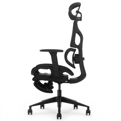 Fotel Ergonomiczny Biurowy ERGONAUT BIONIC AIR FR Czarny - widok z lewego profilu na wygięty stelaż w pozycji pionowej.