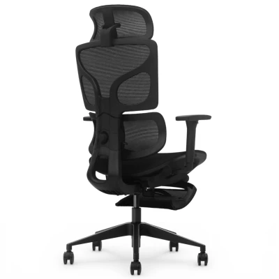 Fotel Ergonomiczny Biurowy ERGONAUT BIONIC AIR FR Czarny - widok z lewego półprofilu od tyłu na tylną konstrukcję oparcia.