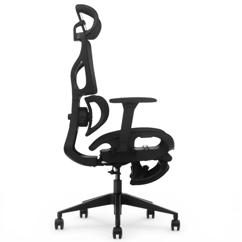 Fotel Ergonomiczny Biurowy ERGONAUT BIONIC AIR  FR Czarny - widok z prawego profilu ze szczegółami mechanizmu pod siedziskiem.