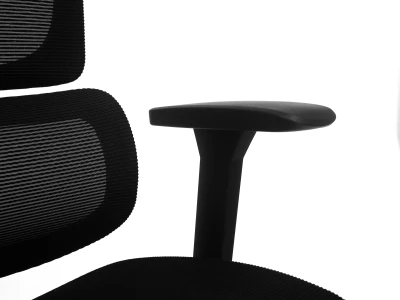 Fotel Ergonomiczny Biurowy ERGONAUT BIONIC AIR FR Czarny - zbliżenie na lewy podłokietnik w kształcie litery T i fragment siatki.
