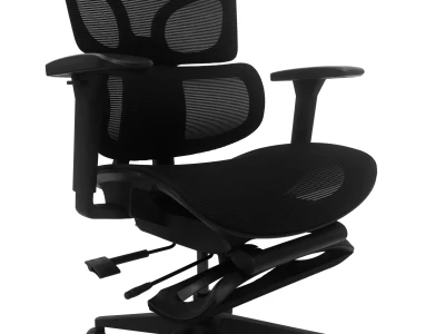 Fotel Ergonomiczny Biurowy ERGONAUT BIONIC AIR FR Czarny - lewy półprofil na siatkowe siedzisko i podłokietniki.