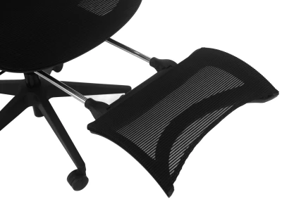 Fotel Ergonomiczny Biurowy ERGONAUT BIONIC AIR FR Czarny - zbliżenie na wysunięty, siatkowy podnóżek z przodu.