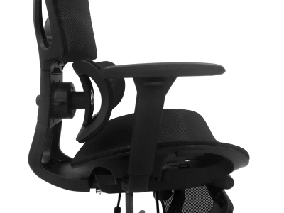 Fotel Ergonomiczny Biurowy ERGONAUT BIONIC AIR FR Czarny - widok z profilu na lewy podłokietnik i łuk siedziska.