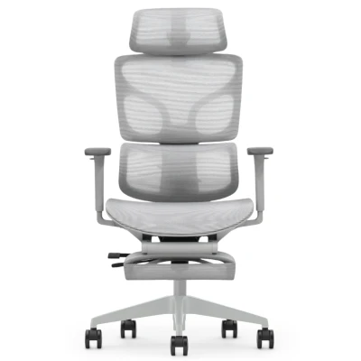 Szary fotel ERGONAUT BIONIC AIR FR z siatki mesh – centralny widok z przodu.