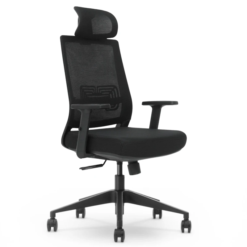 Fotel Ergonomiczny Biurowy ERGONAUT NEST Czarny - ujęcie z przodu pod kątem na siedzisko i oparcie z siatki.