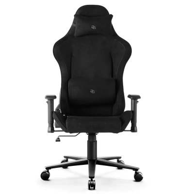 otel Gamingowy Delagear G 600 PURE Czarny Materiałowy - symetryczny widok z przodu, zagłówek i poduszka.