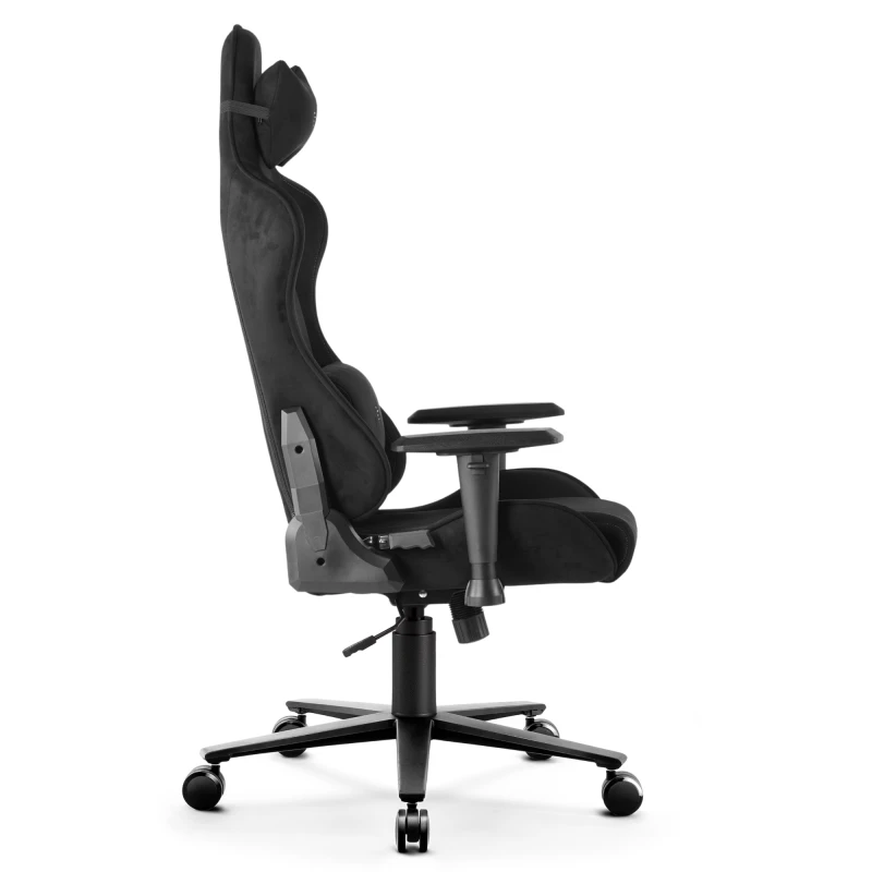 Fotel Gamingowy Delagear G 600 PURE Czarny Materiałowy - profil boczny z prawej strony, smukła sylwetka.