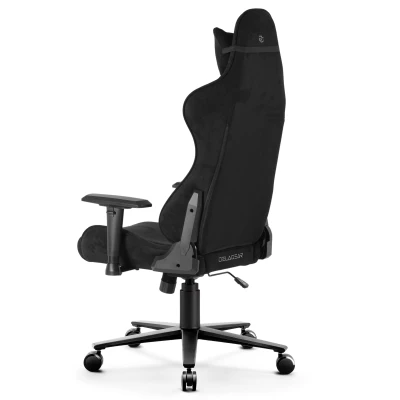 Fotel Gamingowy Delagear G 600 PURE Czarny Materiałowy - tylny prawy półprofil, mechanizm i kółka.