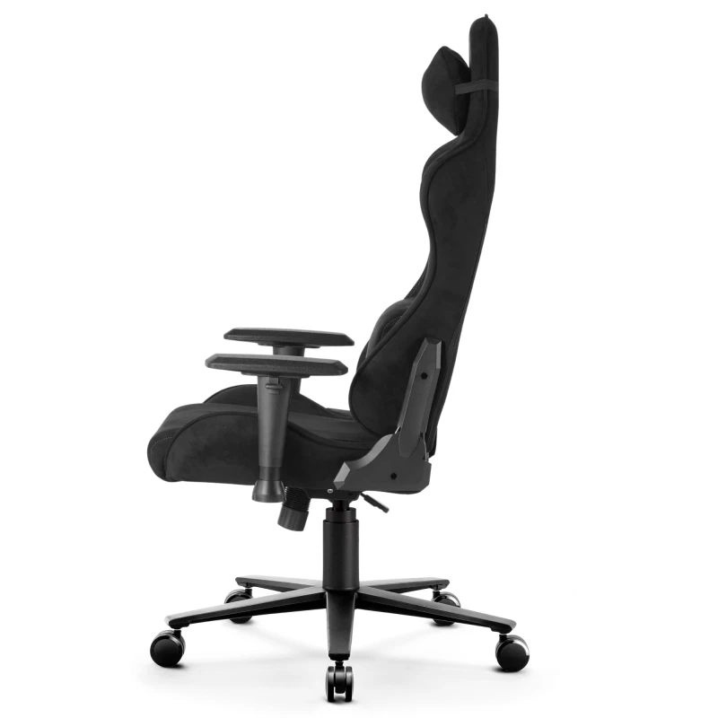Fotel Gamingowy Delagear G 600 PURE Czarny Materiałowy - profil boczny z lewej strony, czarne obicie.