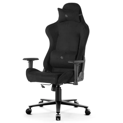 Fotel Gamingowy Delagear G 600 PURE Czarny Materiałowy - widok z prawej strony pod kątem, jasne przeszycia.