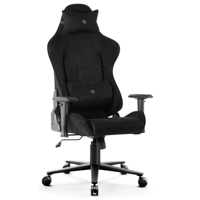 Fotel Gamingowy Delagear G 600 DIAMOND Czarny Materiałowy - widok pod kątem z lewego półprofilu.