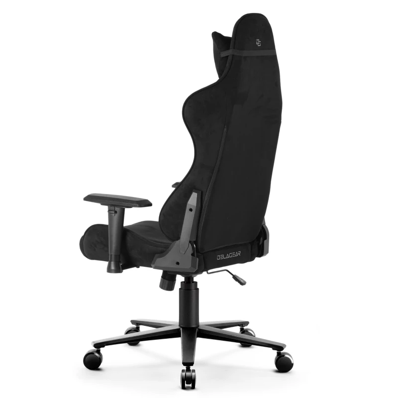Fotel Gamingowy Delagear G 600 DIAMOND Czarny Materiałowy - ujęcie tyłu z prawego półprofilu.
