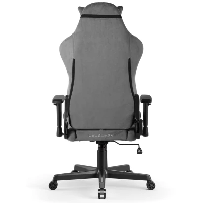 Fotel Gamingowy Delagear G 525 Ciemnoszary Materiałowy – widok bezpośrednio od tyłu na plecy fotela i czarną podstawę.