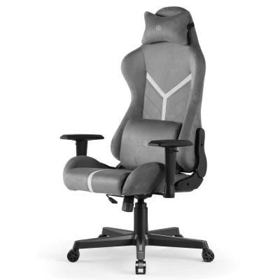 Fotel Gamingowy Delagear G 525 Ciemnoszary Materiałowy – widok pod kątem z lewej strony na detale siedzenia i oparcia.