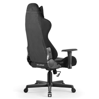 Fotel Gamingowy Delagear G 525 Czarno-szary Materiałowy - widok z prawego tylnego półprofilu na plecy fotela.