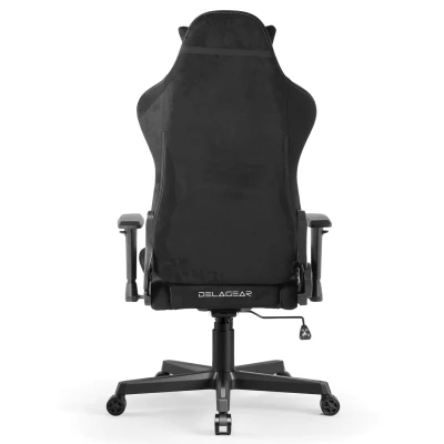 Fotel Gamingowy Delagear G 525 Czarno-szary Materiałowy - widok z tyłu na gładkie oparcie z logotypem.