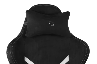 Fotel Gamingowy Delagear G 525 Czarno-szary Materiałowy - zbliżenie na górną część oparcia z zapiętą poduszką pod głowę.