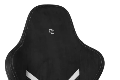 Fotel Gamingowy Delagear G 525 Czarno-szary Materiałowy - zbliżenie na zagłówek bez poduszki z wyhaftowanym logo.