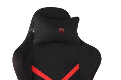 Fotel Gamingowy Delagear G 525 Czarno-czerwony Materiałowy - zbliżenie na zagłówek z poduszką pod kark.