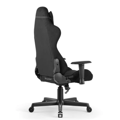 Fotel Gamingowy Delagear G 525 Czarny Materiałowy - prawy półprofil od tyłu, gładki tył oparcia.