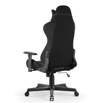 Fotel Gamingowy Delagear G 525 Czarny Materiałowy - lewy półprofil od tyłu, tylna strona oparcia.