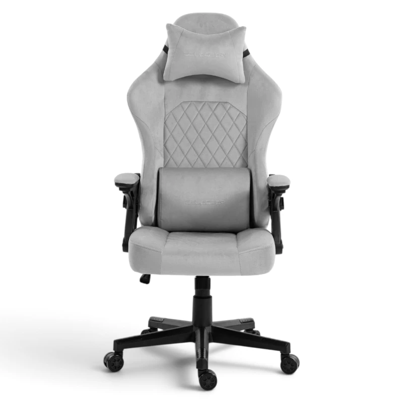 Fotel Gamingowy Delagear G 404 Szary Velvet Materiałowy - centralny widok z przodu.