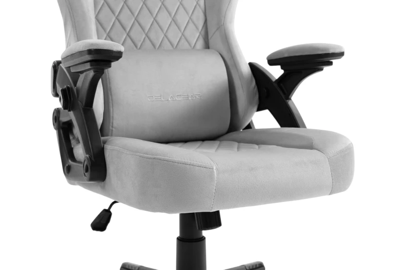 Fotel Gamingowy Delagear G 404 Szary Velvet Materiałowy - zbliżenie na przód siedziska.