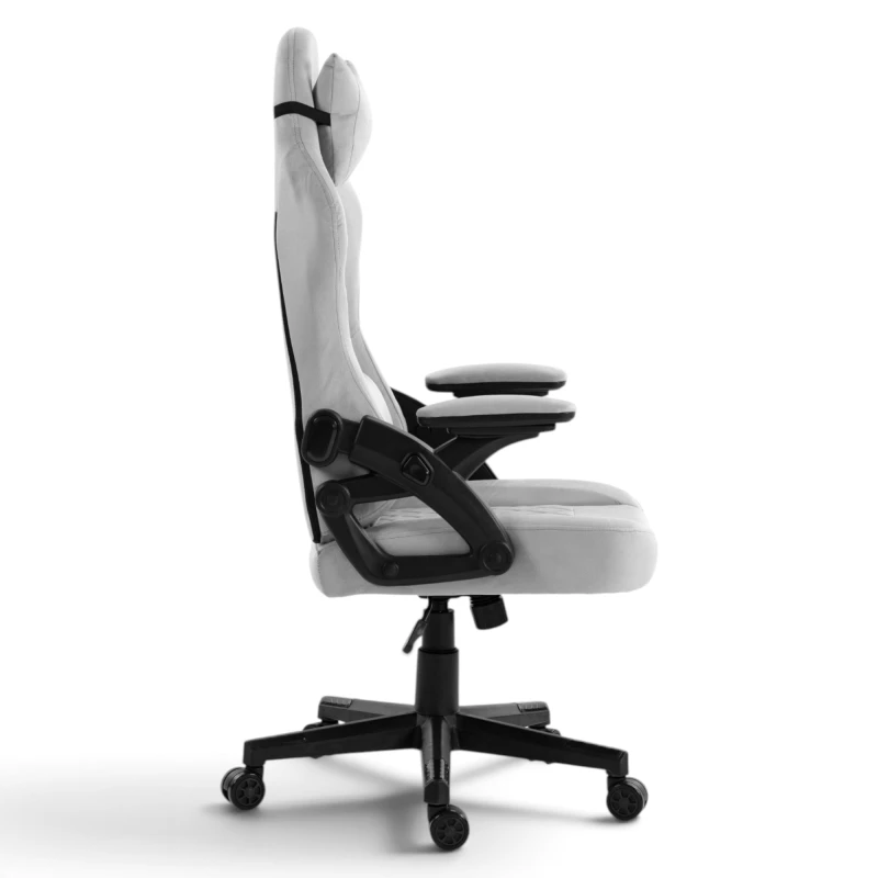 Fotel Gamingowy Delagear G 404 Szary Velvet Materiałowy - widok z lewego boku.
