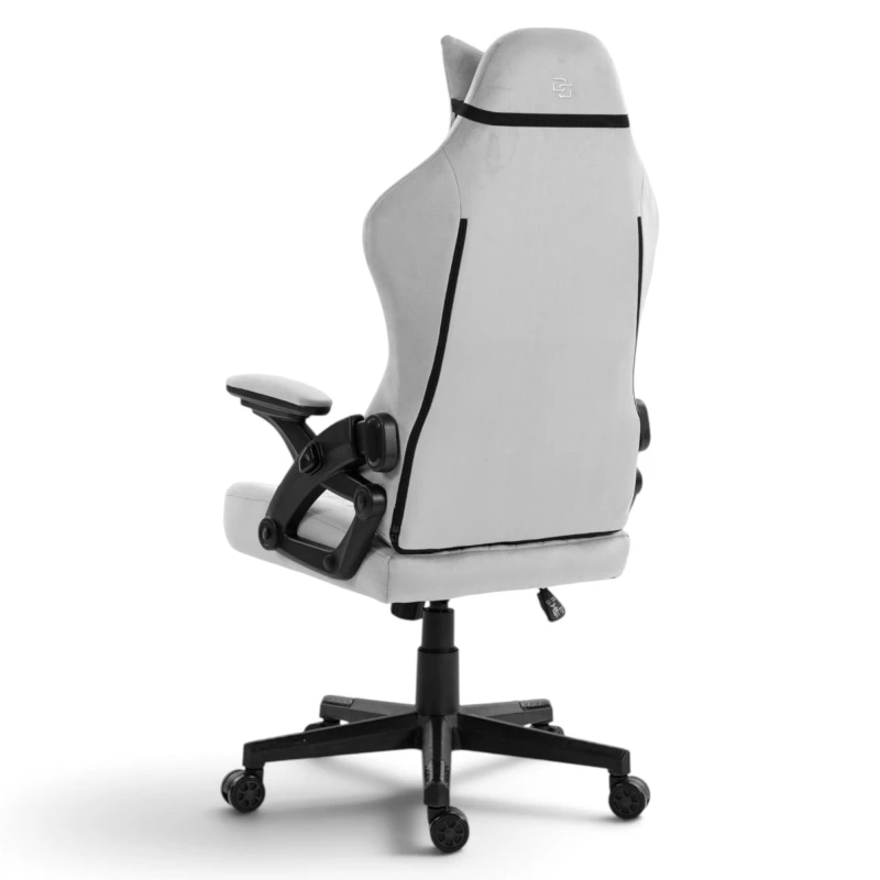 Fotel Gamingowy Delagear G 404 Szary Velvet Materiałowy - tył w prawym półprofilu.