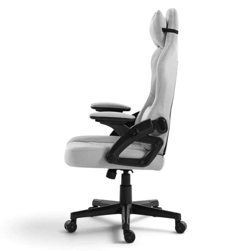 Fotel Gamingowy Delagear G 404 Szary Velvet Materiałowy - widok z prawego boku.