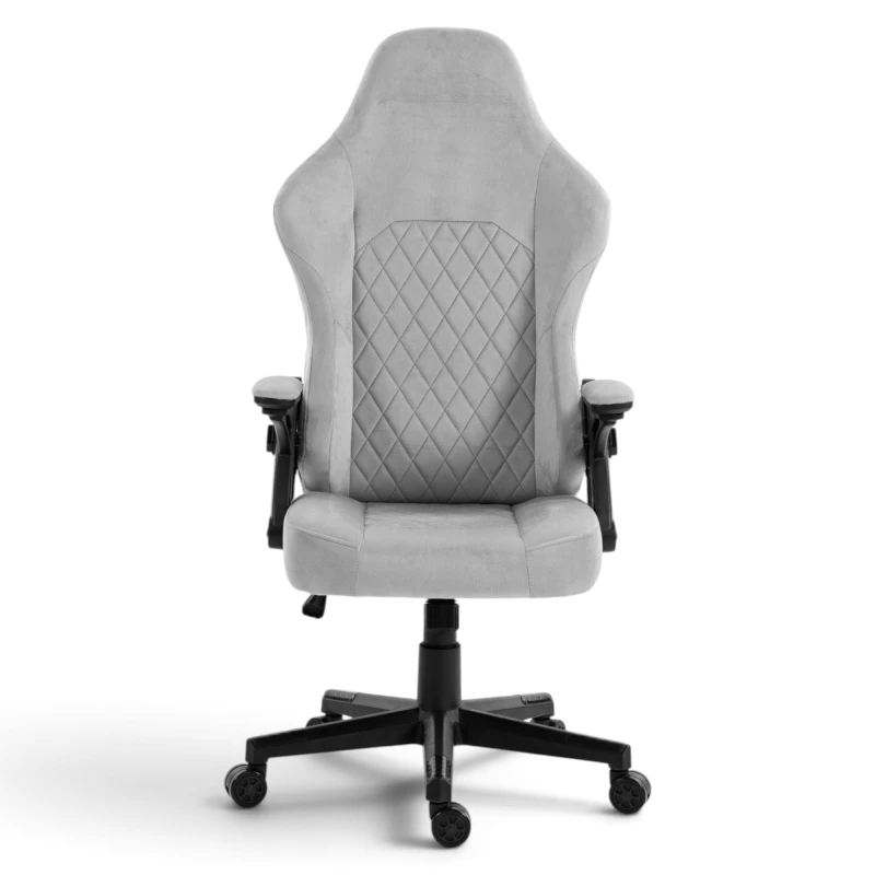 Fotel Gamingowy Delagear G 404 Szary Velvet Materiałowy - front bez poduszek.